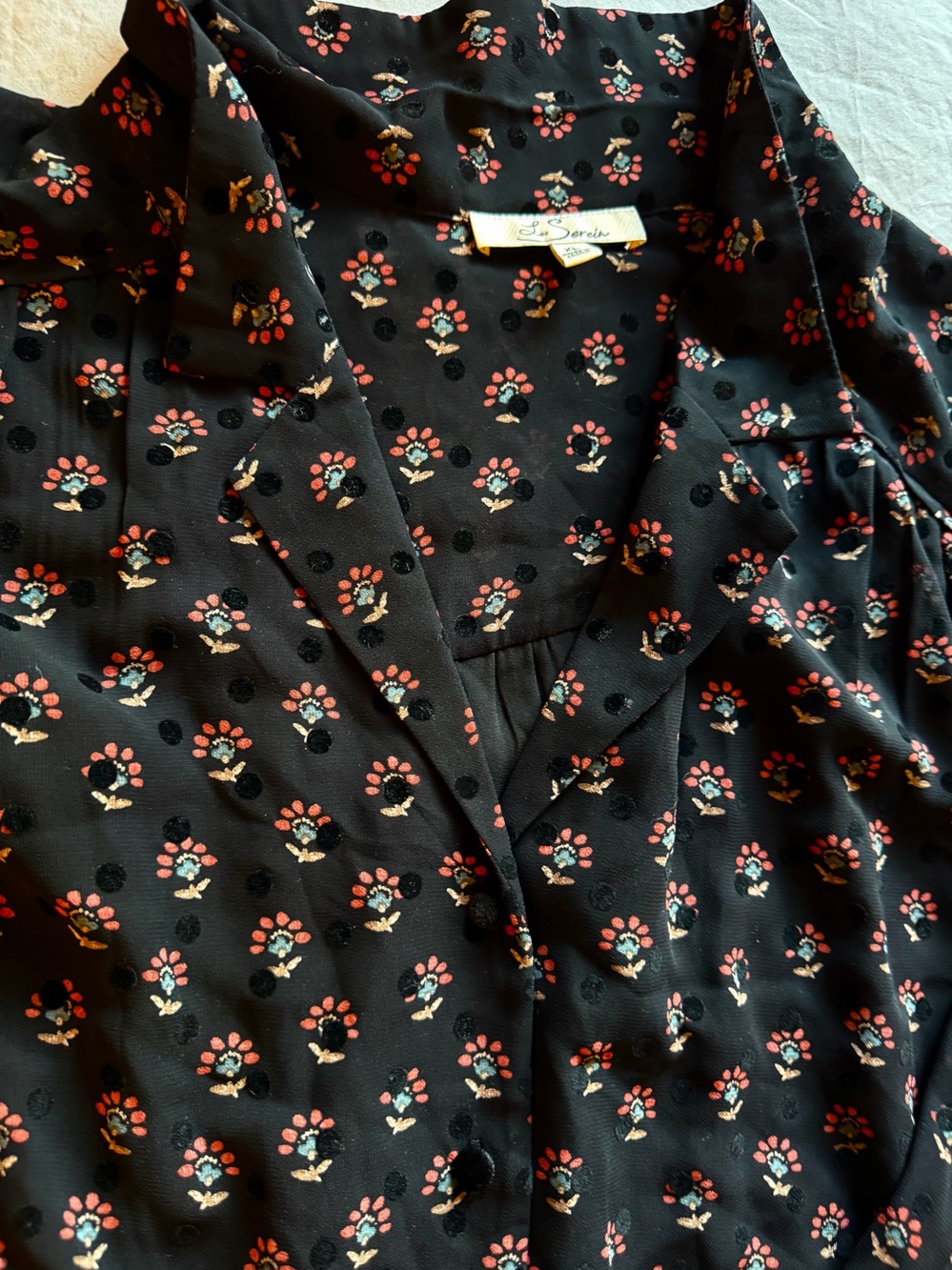 Les Serein size XL black polka dots and sheer layer dinner out shirt